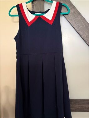 Sunny Girl Modcloth Navy Dress with Red & White Accent Collar